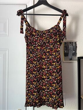 PALISKATES multicolor black floral ditsy smocked back sleeveless mini dress